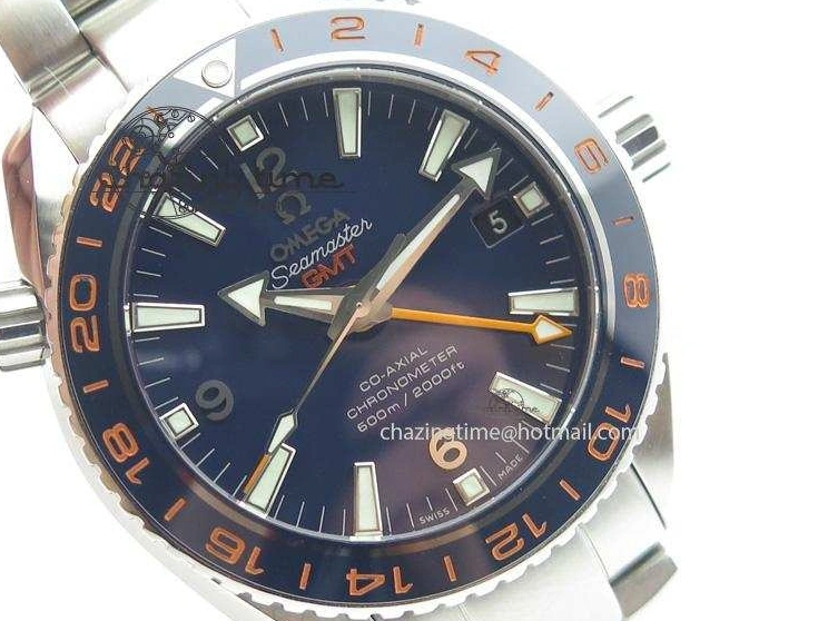 1229 Planet Ocean GMT 42mm V6F 1:1 Best Edition Blue Bezel Orange Numbers On SS Bracelet A Compact 8254